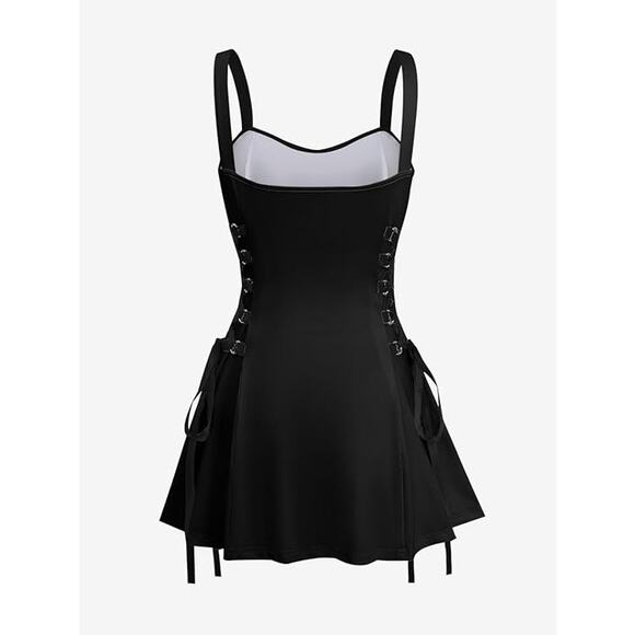 Green and Black Octopus Printed Lace-up Mini Dress Size L - Picture 3 of 6